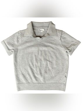 The Commons Women’s Large Gray Wool Cropped Short Sleeve Collared Shirt